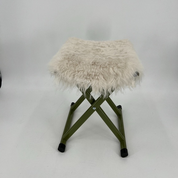 Real Shearling Top and Metal Frame Foldable Accent Stool - Picture 2 of 8